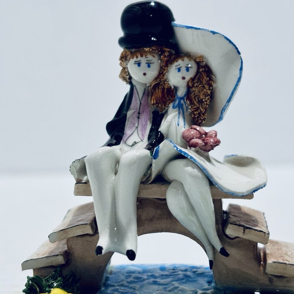 Signed Handcrafted Italian Boy Girl Couple Spaghetti Hair Figurine Zampiva Italy - Picture 2 of 8